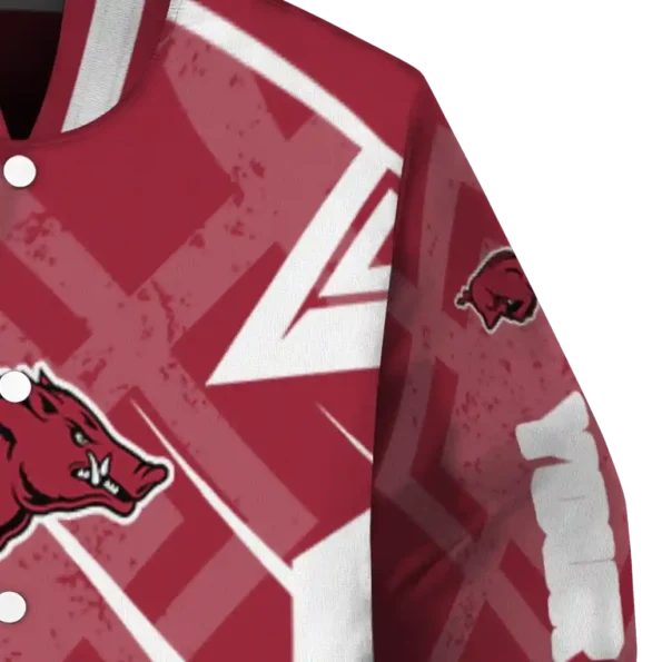 personalized arkansas razorbacks chevron angles red varsity jacket premium grade.webp