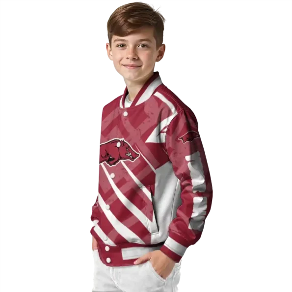 personalized arkansas razorbacks chevron angles red varsity jacket trendy.webp