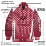 personalized arkansas razorbacks hexagon grid red varsity jacket best selling.webp