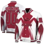 personalized arkansas razorbacks spider mark red white varsity jacket best selling.webp