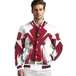 personalized arkansas razorbacks spider mark red white varsity jacket best selling.webp