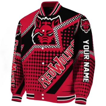 personalized arkansas state red wolves star burst scarlet varsity jacket best selling.webp