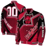 personalized arkansas state red wolves star burst scarlet varsity jacket best selling.webp