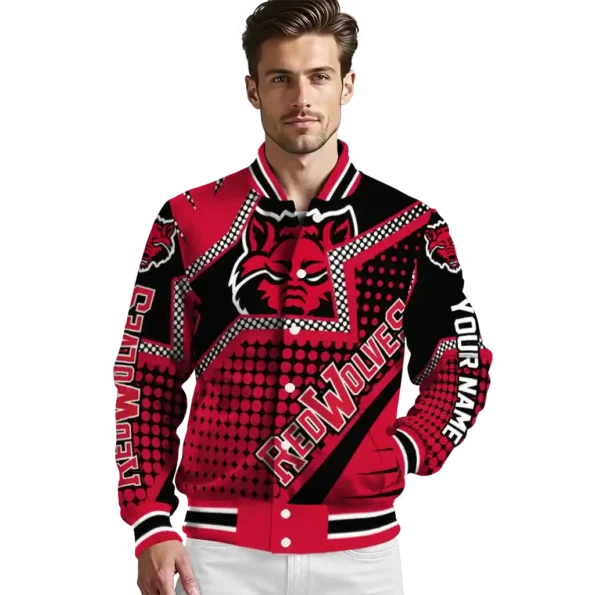 personalized arkansas state red wolves star burst scarlet varsity jacket high quality.webp