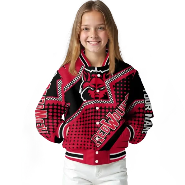 personalized arkansas state red wolves star burst scarlet varsity jacket top rated.webp