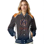 personalized auburn tigers hexagon grid navy blue varsity jacket best selling.webp