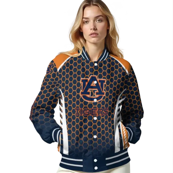 personalized auburn tigers hexagon grid navy blue varsity jacket latest model.webp