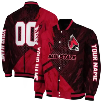 personalized ball state cardinals hexagon mesh red black varsity jacket fashion forward.webp