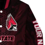 personalized ball state cardinals hexagon mesh red black varsity jacket best selling.webp