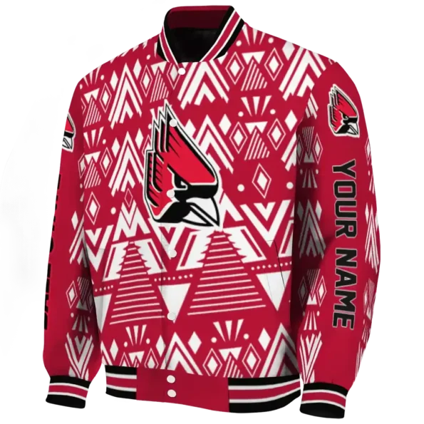 personalized ball state cardinals pyramid shapes red varsity jacket best selling.webp