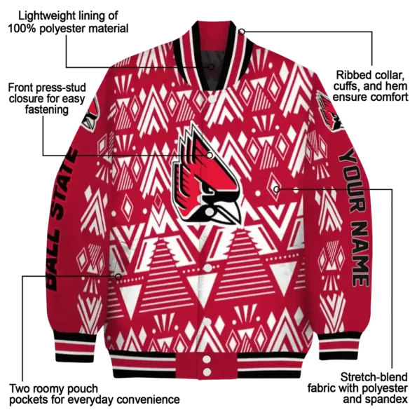 personalized ball state cardinals pyramid shapes red varsity jacket new arrival.webp