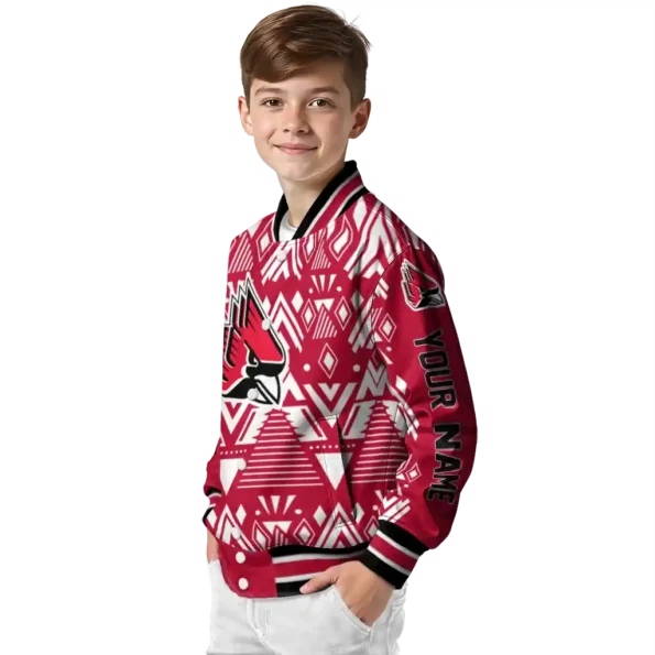 personalized ball state cardinals pyramid shapes red varsity jacket trendy.webp