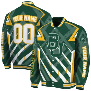 personalized baylor bears chevron angles green varsity jacket fashion forward.webp