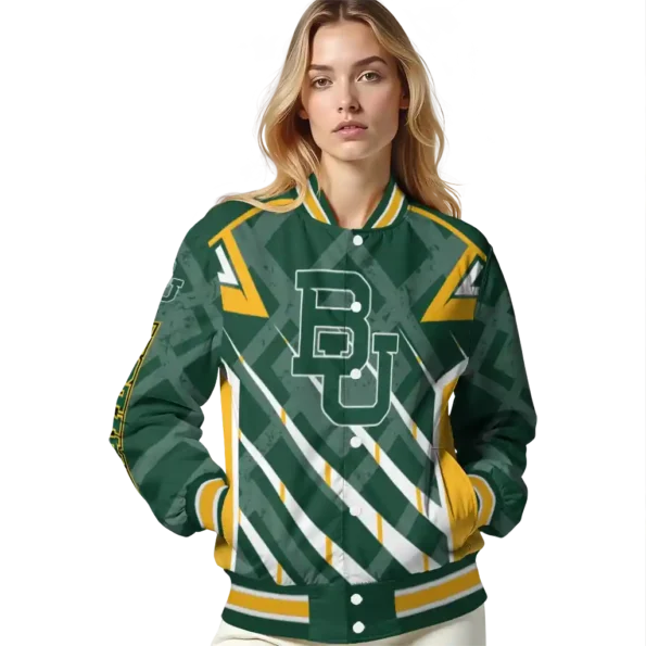 personalized baylor bears chevron angles green varsity jacket latest model.webp