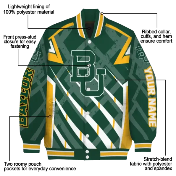 personalized baylor bears chevron angles green varsity jacket new arrival.webp