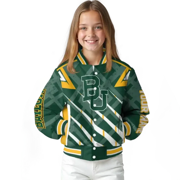 personalized baylor bears chevron angles green varsity jacket top rated.webp