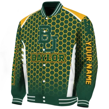 personalized baylor bears hexagon grid green varsity jacket best selling.webp