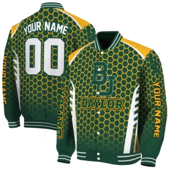 personalized baylor bears hexagon grid green varsity jacket fashion forward.webp