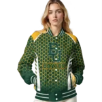 personalized baylor bears hexagon grid green varsity jacket best selling.webp