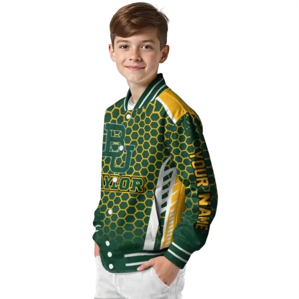 personalized baylor bears hexagon grid green varsity jacket trendy.webp