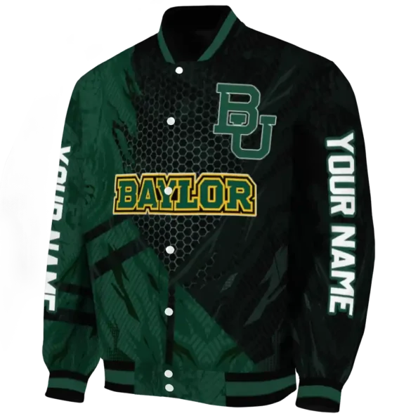 personalized baylor bears hexagon mesh green black varsity jacket best selling.webp
