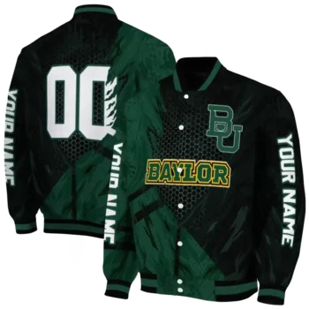 personalized baylor bears hexagon mesh green black varsity jacket fashion forward.webp