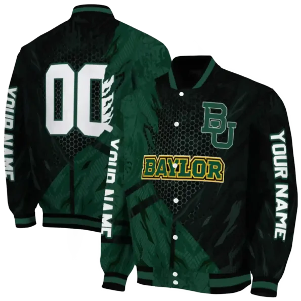 personalized baylor bears hexagon mesh green black varsity jacket fashion forward.webp