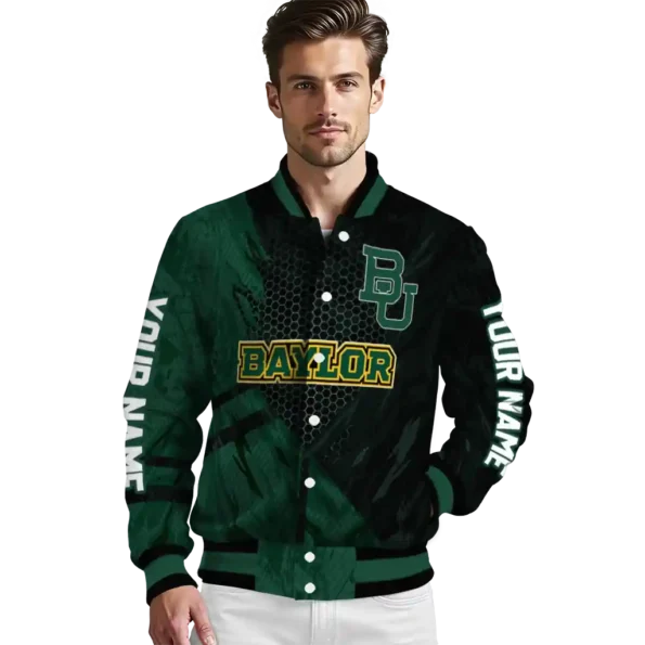personalized baylor bears hexagon mesh green black varsity jacket high quality.webp