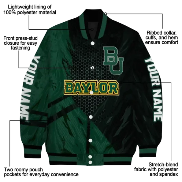 personalized baylor bears hexagon mesh green black varsity jacket new arrival.webp