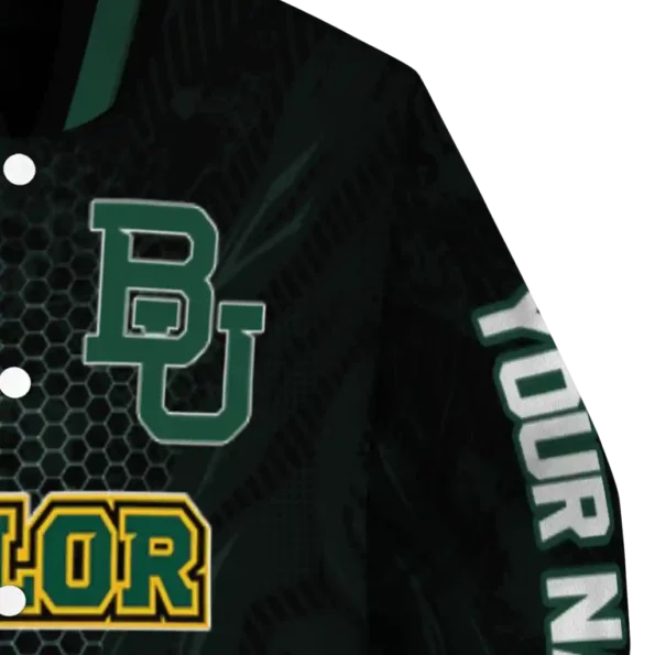 personalized baylor bears hexagon mesh green black varsity jacket premium grade.webp