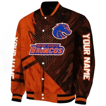 personalized boise state broncos hexagon mesh orange black varsity jacket best selling.webp