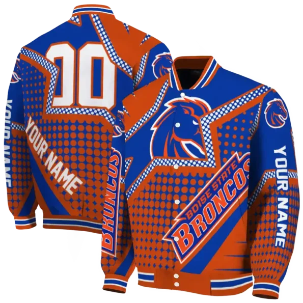 personalized boise state broncos star burst orange varsity jacket fashion forward.webp