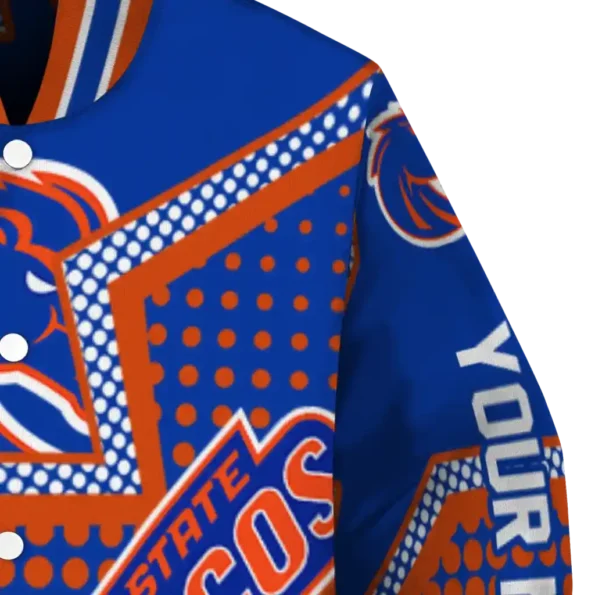 personalized boise state broncos star burst orange varsity jacket premium grade.webp