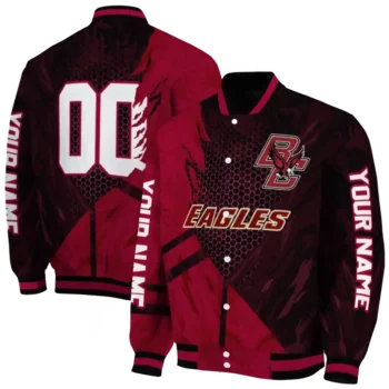 personalized boston college eagles hexagon mesh maroon black varsity jacket fashion forward.webp