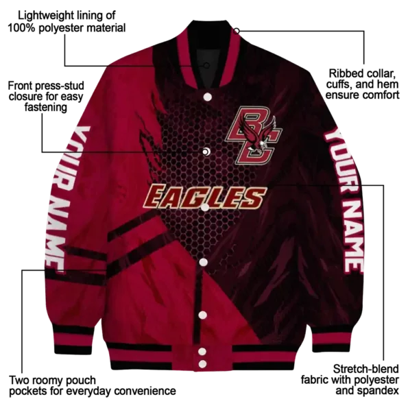 personalized boston college eagles hexagon mesh maroon black varsity jacket new arrival.webp