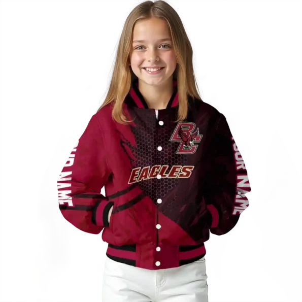 personalized boston college eagles hexagon mesh maroon black varsity jacket top rated.webp