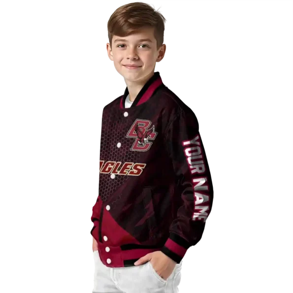 personalized boston college eagles hexagon mesh maroon black varsity jacket trendy.webp