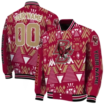 personalized boston college eagles pyramid shapes maroon varsity jacket fashion forward.webp