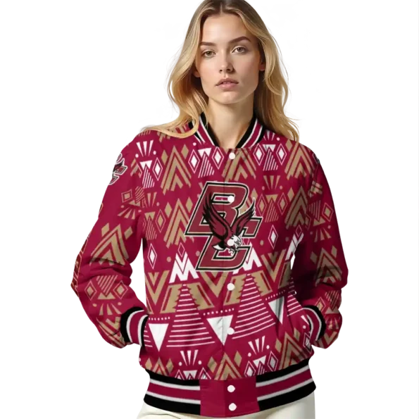 personalized boston college eagles pyramid shapes maroon varsity jacket latest model.webp