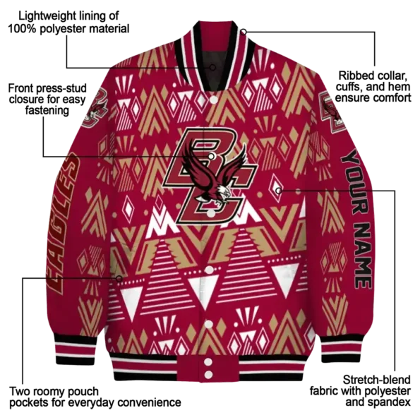 personalized boston college eagles pyramid shapes maroon varsity jacket new arrival.webp