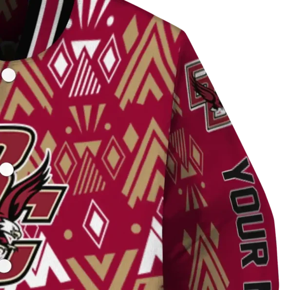 personalized boston college eagles pyramid shapes maroon varsity jacket premium grade.webp
