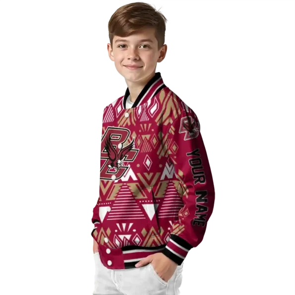 personalized boston college eagles pyramid shapes maroon varsity jacket trendy.webp