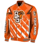 personalized bowling green falcons chevron angles orange varsity jacket best selling.webp