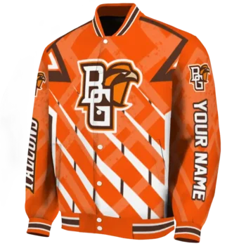 personalized bowling green falcons chevron angles orange varsity jacket best selling.webp