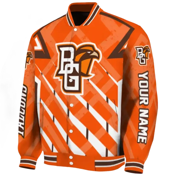 personalized bowling green falcons chevron angles orange varsity jacket best selling.webp