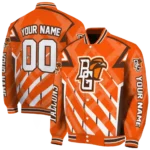 personalized bowling green falcons chevron angles orange varsity jacket best selling.webp