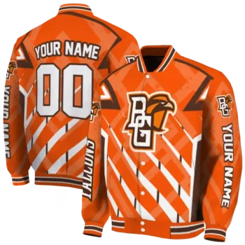 personalized bowling green falcons chevron angles orange varsity jacket fashion forward.webp