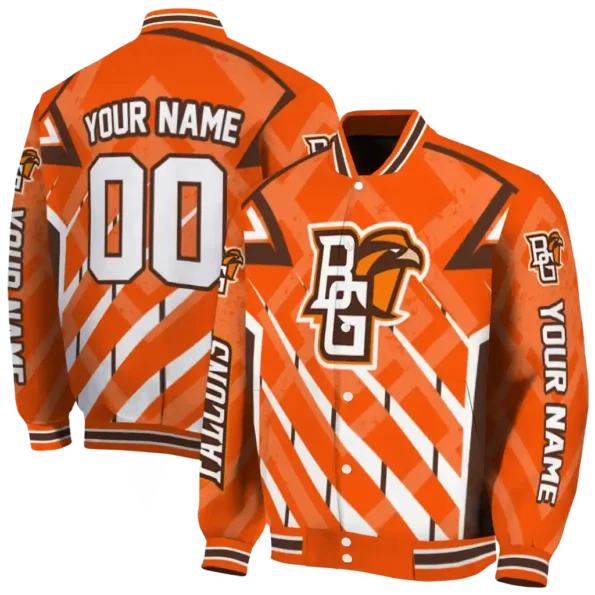 personalized bowling green falcons chevron angles orange varsity jacket fashion forward.webp