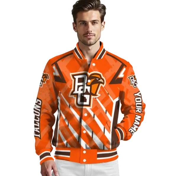 personalized bowling green falcons chevron angles orange varsity jacket high quality.webp
