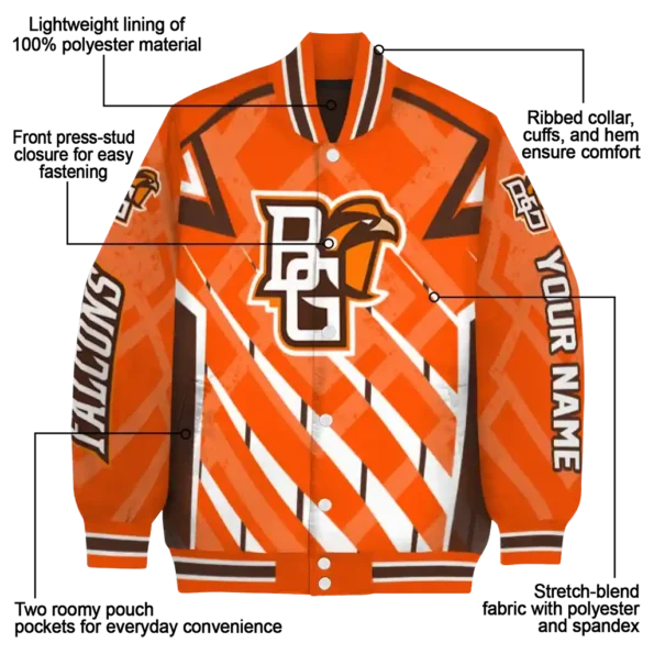 personalized bowling green falcons chevron angles orange varsity jacket new arrival.webp